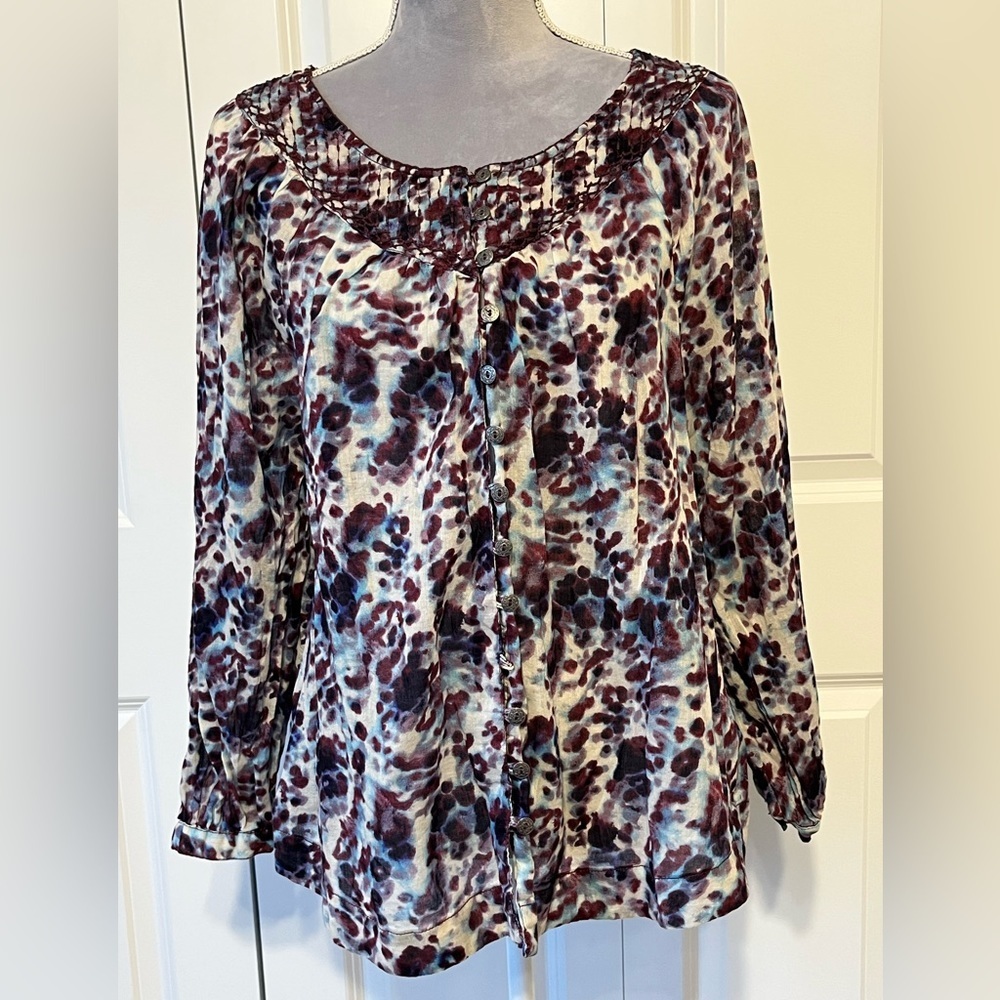 Beach Lunch Lounge Lightweight Cotton Long Sleeve Blouse Top Shirt Tunic‎ MED